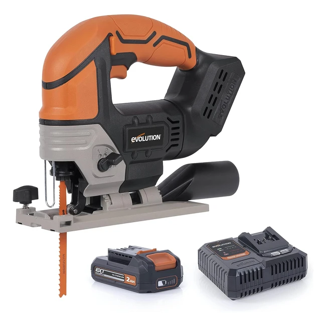Evolution Power Tools R90JGSLI Cordless Jigsaw - High Performance Cutting - Includes Battery & Charger - Black/Orange