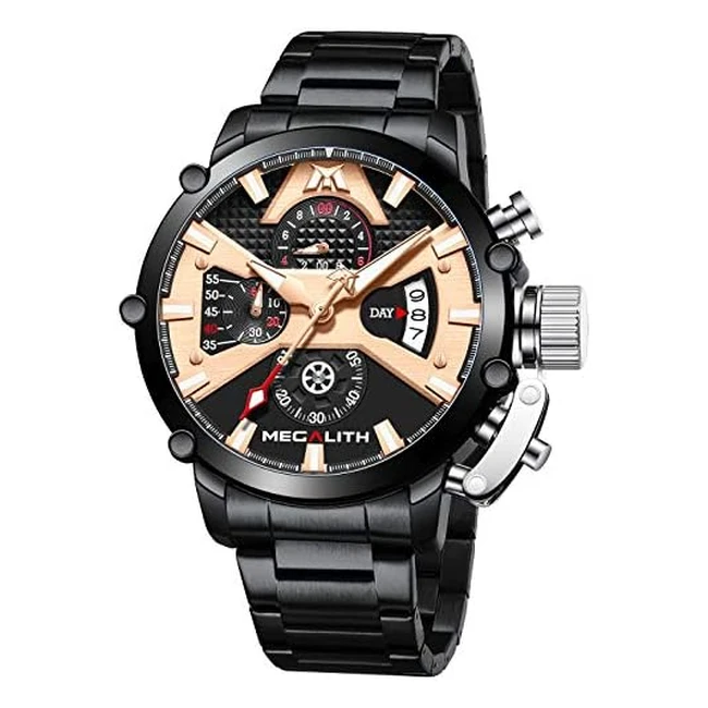 Reloj Megalith Hombre 45mm Cronógrafo Acero Inoxidable Impermeable Analógico