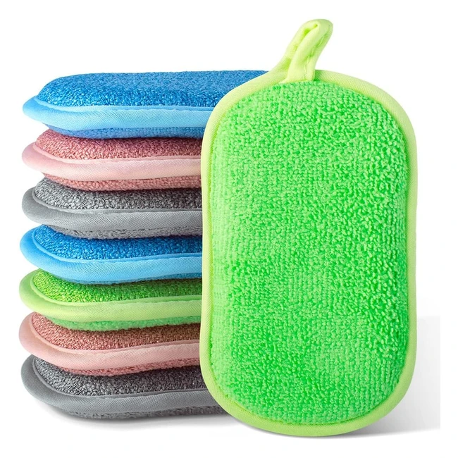 Lot de 8 éponges lavables en microfibre antibactérienne - Cuisine durable et efficace