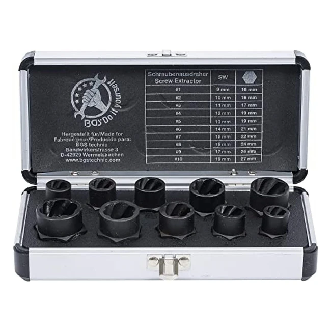 Jeu de douilles spirales BGS DIY 20210 - Profil hélicoïdal - 10mm 3/8 - 9-19mm - 10 pièces