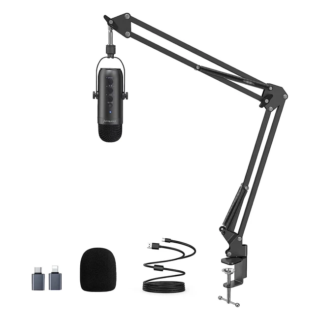 ZealSound USB Mikrofon Set Kondensator Mikrofon Gaming Kit für PC Handy Laptop mit Mikrofon Scherenarm Mute Gain Regler für Podcasts Aufnahme YouTube Streaming Voiceover PS4 PS5 K66S