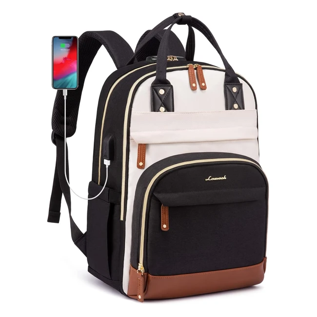 Sac à dos femme Lovevook grande capacité, antivol, pour ordinateur 17 pouces - Noir/Beige