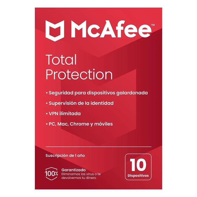 McAfee Total Protection 2023 - Software de seguridad en internet - 10 dispositivos - VPN ilimitada