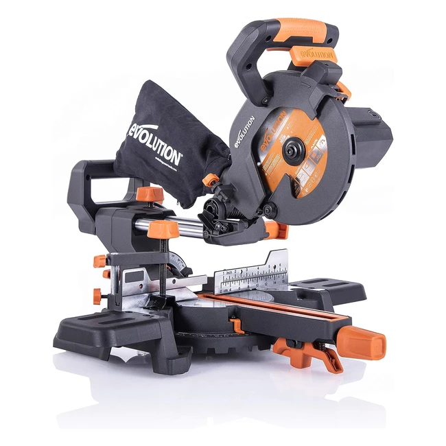 Evolution Power Tools R185SMS Compound Saw - Multimaterial Cutting - 45° Bevel - 50° Mitre - 210mm Slide - 1200W - 3-Year Warranty