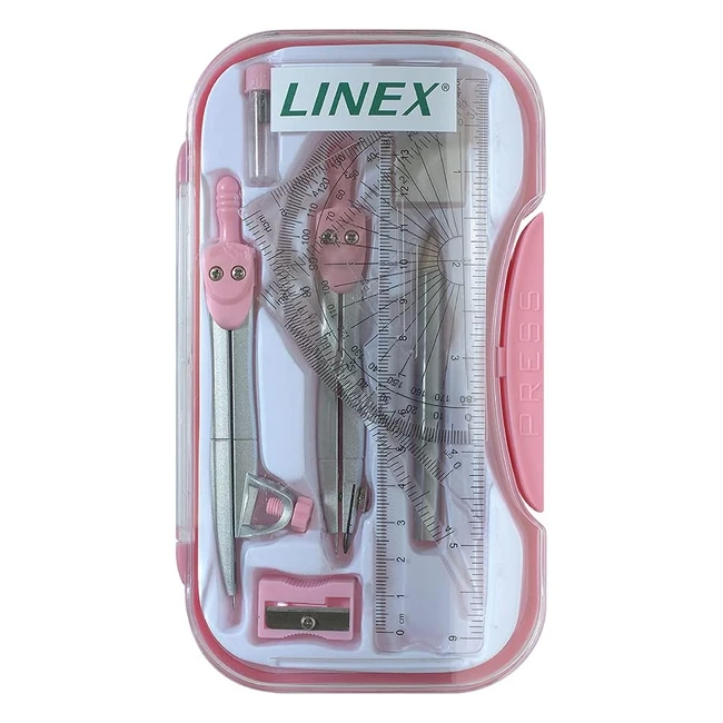 Linex Pink Geometry Set - GCSE Maths Secondary School Set - 10 Pieces