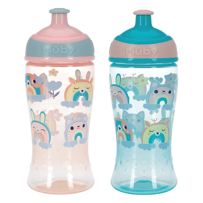 Nuby Super Slurp Water Bottle - No Spill Toddler Sippy Cup - 360ml - Easy Grip - Dishwasher Safe - Pack of 2