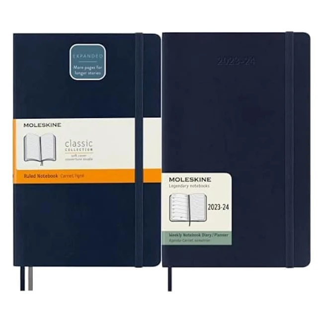 Moleskine Classic Erweitertes Notizbuch mit Wochenplaner, Soft Blue Cover, 13 x 21 cm, 18 Monate Agenda