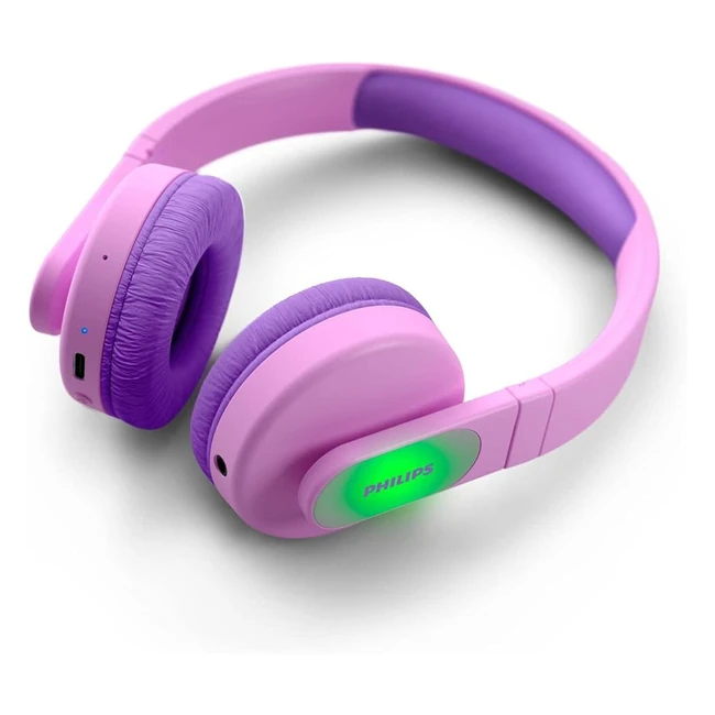 Casque Bluetooth pour enfants Philips TAK4206PK00 - Lumières LED colorées - Contrôle parental - Volume limité à 85 dB - Coussinets d'oreille souples - Rose