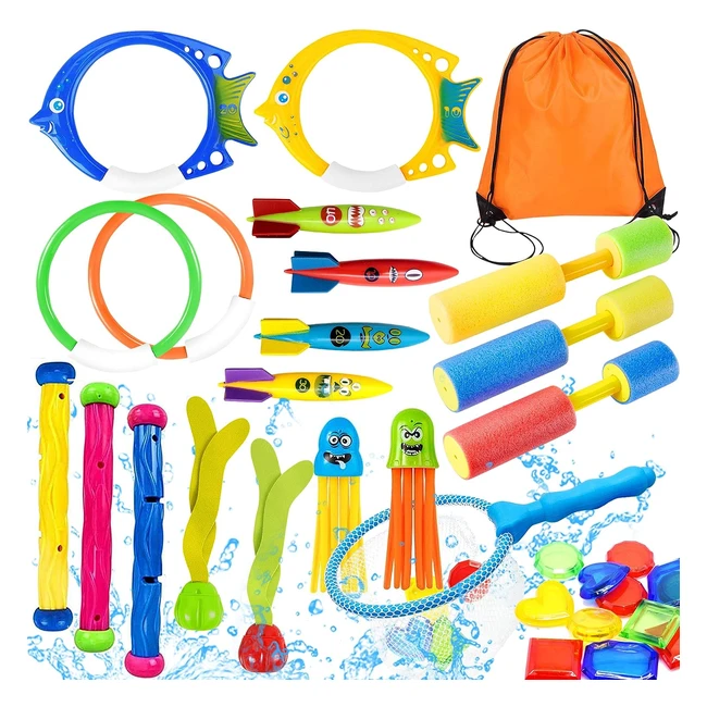 Yetech Juguete de Buceo 28pcs - Anillos Torpedos Bandidos Mochila - Juguete A
