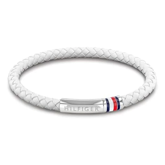 Tommy Hilfiger Men's Stainless Steel Bracelet 32020586 - Braided Leather, Etched Hilfiger