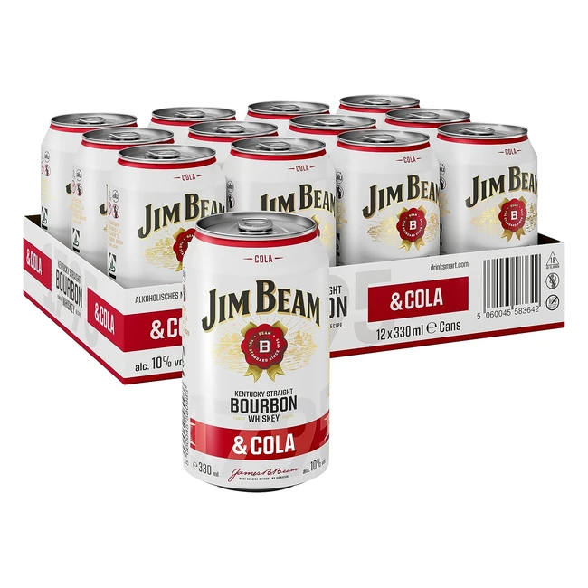 Jim Beam Bourbon Cola Dose - Kentucky Straight Bourbon Whiskey - Perfekte Mischung - 10 vol - Einweg 12x330ml