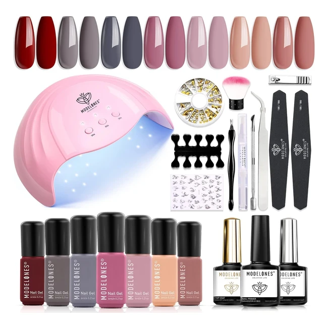 Kit Semipermanente Unghie Modelones con Lampada LED 48W - 7 Colori Smalti Semipermanenti per Nail Art