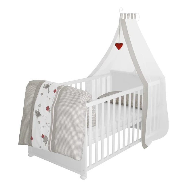 roba Little Stars Komplettbettset Weiß mit Ausstattung Kombi-Kinderbett 70 x 140 cm inkl. Bettwäsche Himmel Nest Matratze Adam und Eule Weiß