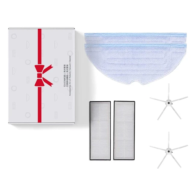Kit d'accessoires Roborock d'origine - 2 brosses latérales blanches, 2 vadrouilles vibrarisées bleues, 2 filtres lavables