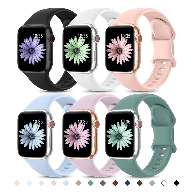 Bracelets Higgs 6 Pack pour Apple Watch 40mm 41mm 38mm - Silicone Sports - Compatible avec Series 8 7 SE 6 5 4 3 2 1 - Noir