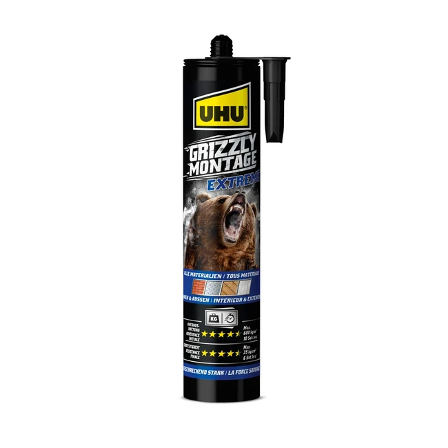 Colle UHU Grizzly Power Extrême - Ultra Rapide et Forte Prise Initiale - Sans Solvants - Cartouche 435g