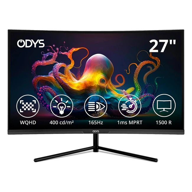 Odys Q27 Pro 69cm 27 UWQHD Curved Office Gaming Monitor 2560x1440 Pixel 400 Lumen 165Hz 1ms Reaktionszeit