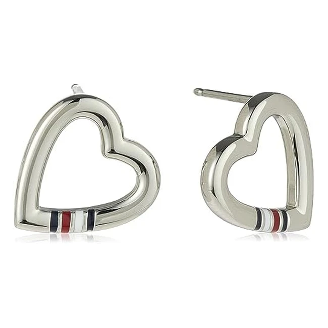 Tommy Hilfiger Jewelry Women's Stainless Steel Earrings - 2700909 | Heart Studs, Enamel Stripe