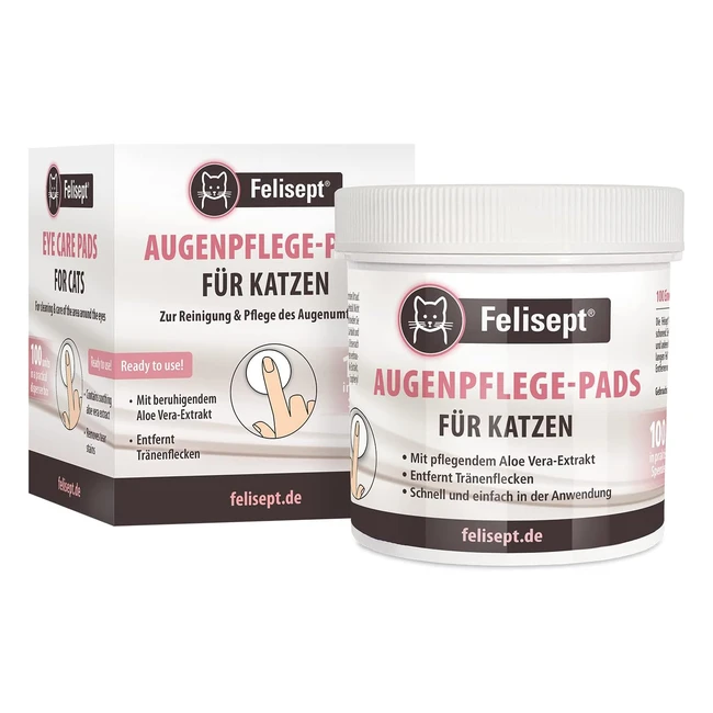 Felisept Eye Care Finger Pads für Katzen (100er Pack) mit Aloe Vera Extrakt - Augenpflege gegen Schmutz und Tränenstein