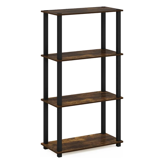 Furinno Turnstube 4-Tier Shelf Display Rack | Amber Pine/Black | Durable & Stylish
