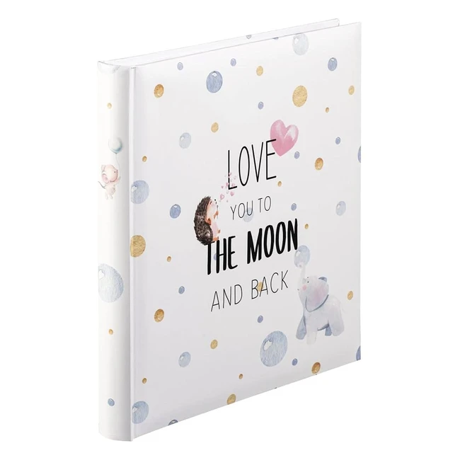 Hama Baby Album To The Moon - Babyfotoalbum mit 60 Seiten für Mädchen und Jungen - Kinderfotobuch für ca. 300 Fotos - DIY und Kleben - Motivalbum 29 x 32 cm