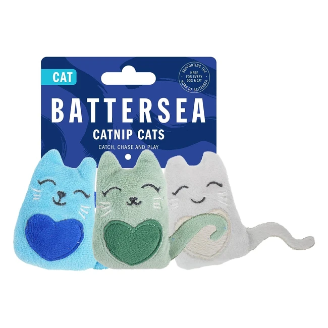 Rosewood Battersea Catnip Toys - Set of 3 - Grey/Blue/Green - 9cm x 7cm