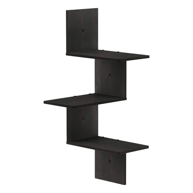 Furinno Wall Mounted Shelves - Wood Espresso - 3 Tier - Sturdy Construction