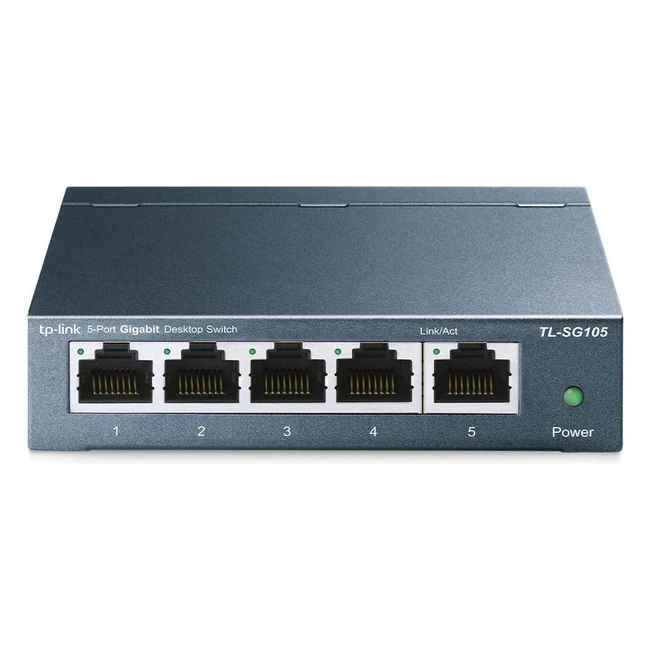 TP-Link TL-SG105 5-Port Gigabit Netzwerk Switch bis zu 2000 Mbit/s im Full-Duplex-Modus, geschirmte RJ45-Ports, Metallgehäuse, optimierter Datenverkehr, IGMP-Snooping, unmanaged, lüfterlos, metallisch blau