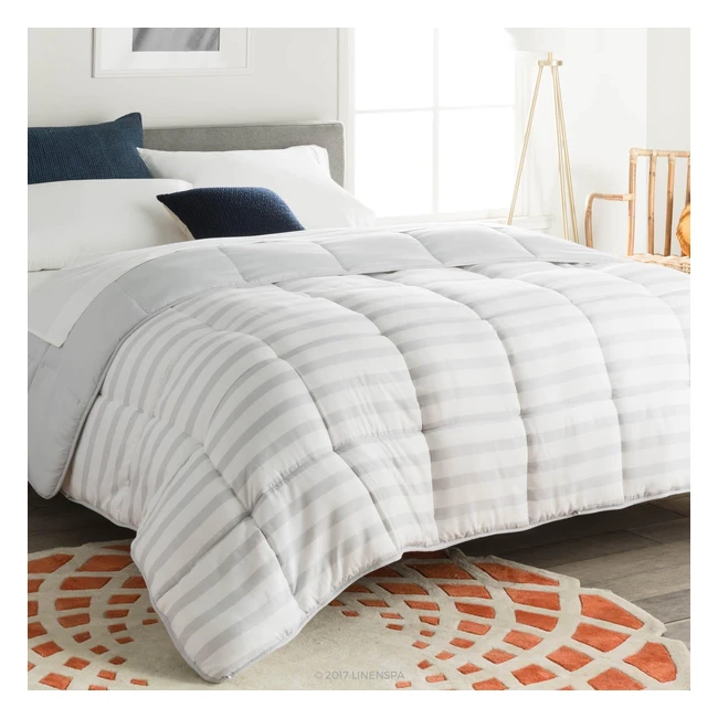 Linenspa 4 Jahreszeiten Mikrofaser Bettdecke, Alternative zur Daunendecke, ultraweich, für Allergiker geeignet, grauweiße Streifen, 135 x 200 cm