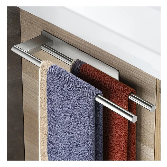 Toallero adhesivo doble barra, acero inoxidable, sin taladro, 39cm, plata