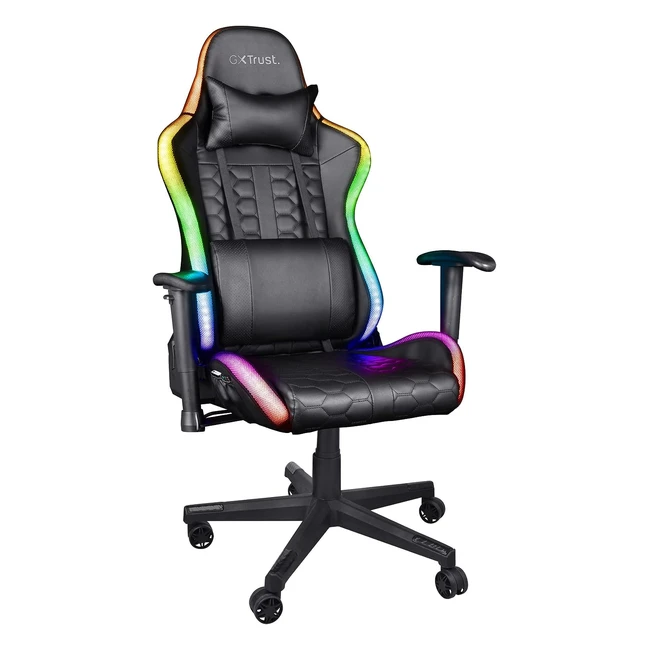 Trust Gaming Chair GXT 716 Rizza - RGB LED Illuminated Edges - Ergonomic PC Desk Swivel Chair - Full Rotatable Seating - Black
