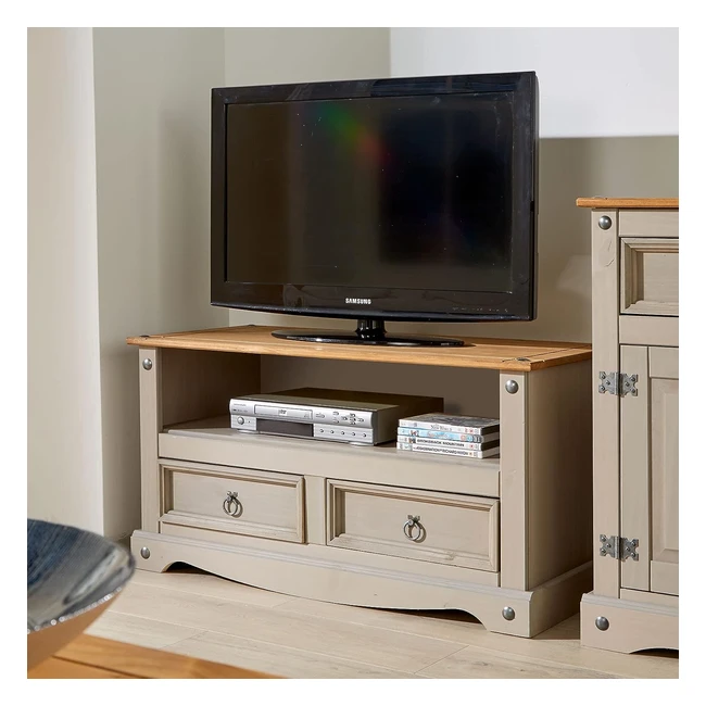 Corona Grey Two Tone TV Stand - Solid Wood Pine Unit - 2 Drawer - Ref: 123456 - Cable Tidy