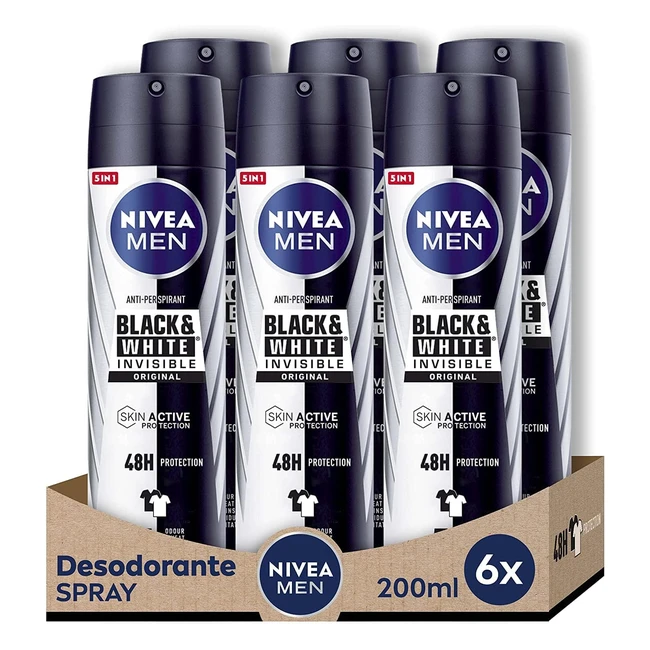 NIVEA Men Black and White Invisible Original Spray - Pack de 6 - Desodorante Antimanchas - Cuidado Masculino