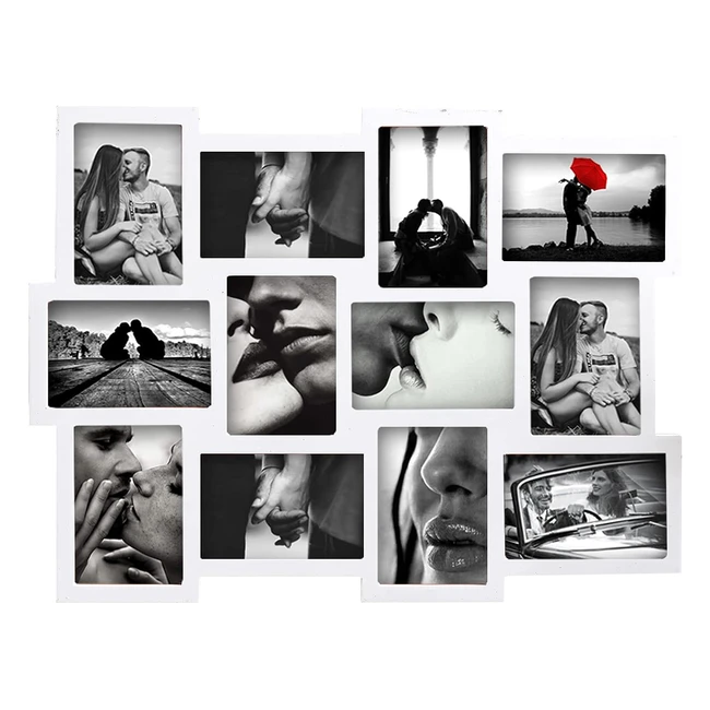 Cadre photo mosaique collage 12 photo bois blanc 47x60x2cm - RE4065