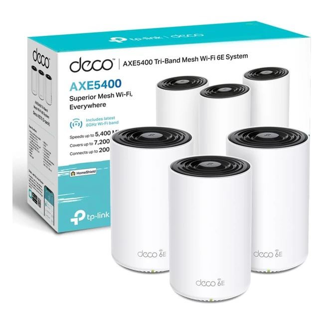 Routeur et répéteur WiFi 6E Mesh TP-Link Deco XE753 Pack - Vitesse 5400Mbps - Couverture jusqu'à 668m² - Compatible avec Amazon Alexa - 9 ports Gigabit - Blanc