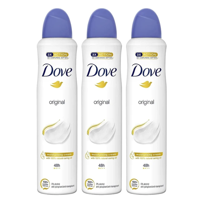 Dove Desodorante Aerosol 48h Original Sin Alcohol para Mujer - Pack de 3 x 250 ml