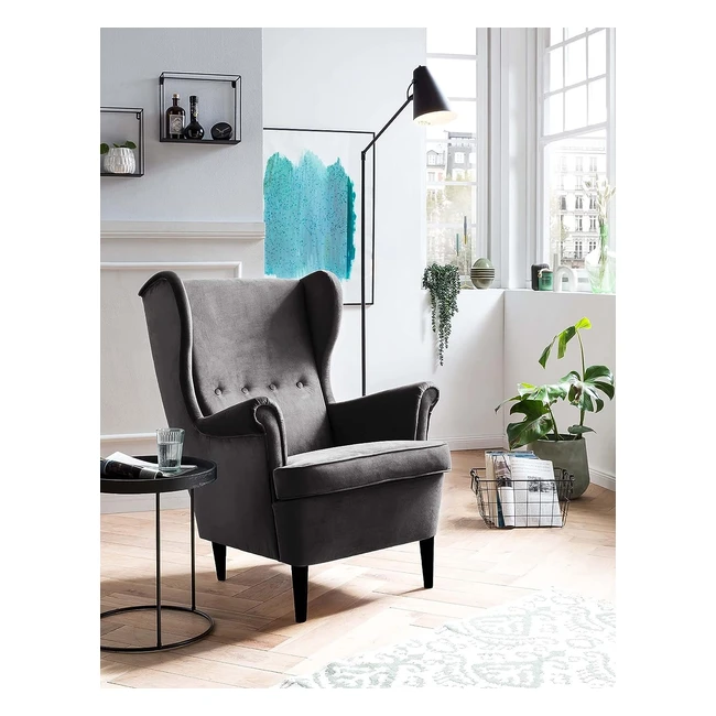 Traumnacht Ohrensessel Edgar - Bequemer Polstersessel im Landhausstil, grau samt