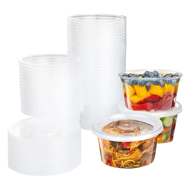 Surflyee 50 Contenitori Plastica con Coperchio 450ml - Ideali per Salse, Zuppe e Condimenti