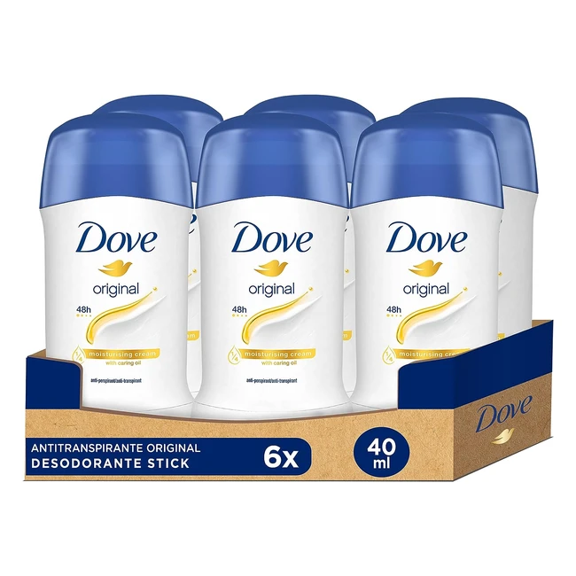 Dove Desodorante en Barra 48h Original para Mujer | Nutritivo 100% Natural | Pack de 6 x 40 ml