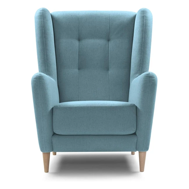 Traumnacht Bequemer Ohrensessel Karl mit Holzfen, Hellblau
