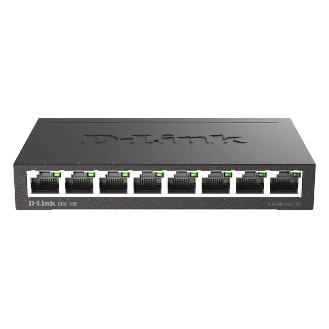 D-Link DGS108 8-Port Layer2 Gigabit Switch bis zu 2000 Mbit/s Datenübertragung pro Port, Non-Blocking-Architektur, lüfterloses Metallgehäuse, schwarz