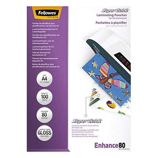 Pochettes de plastification Fellowes 5440001 - 100 pack A4 80 microns