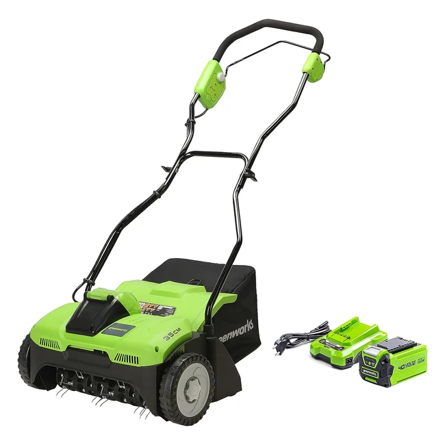 Arateur de gazon Greenworks G40DT35K25 - Batterie Li-ion 40V, 35cm, 3200 tr/min, 20 lames en acier