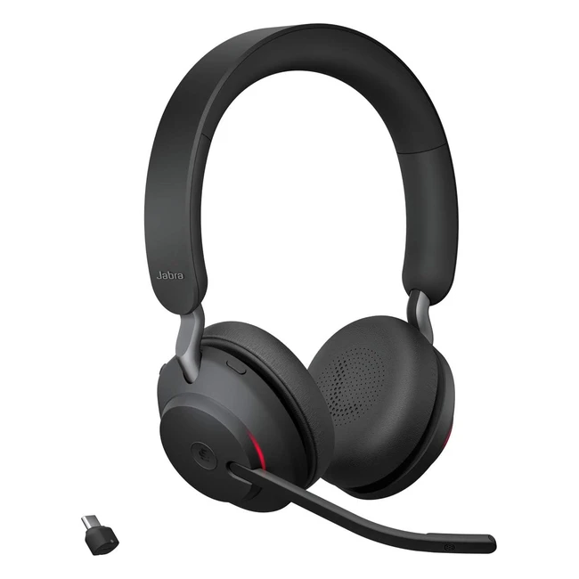 Casque sans fil Jabra Evolve2 65 avec réduction de bruit - Certifié Microsoft Teams - Autonomie longue durée - Adaptateur USB-C Bluetooth - Noir