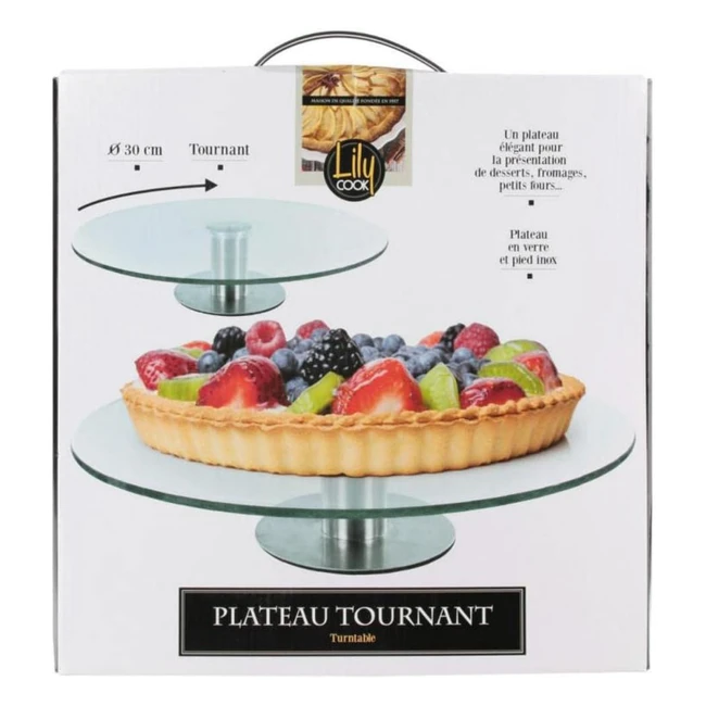 Plateau tournant Lily Cook KA1742 en inox et verre - D30 x H7 cm