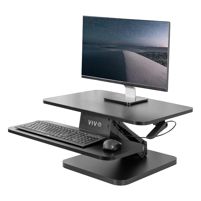 vivo Black Height Adjustable 25 Inch Standing Desk Converter - Compact Sit Stand Tabletop Monitor Riser Workstation (DeskV001G)