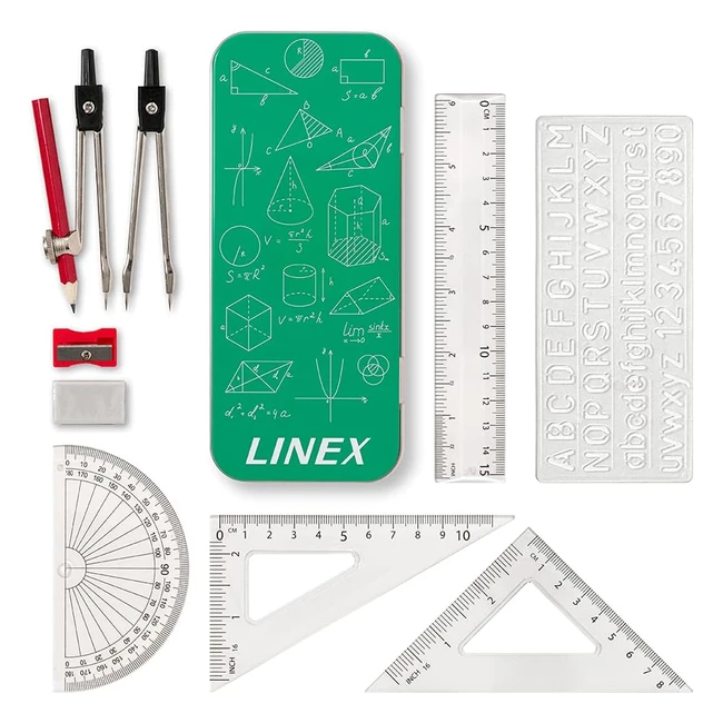 Linex Maths Set Geometry Set in a Tin - 10 Pieces