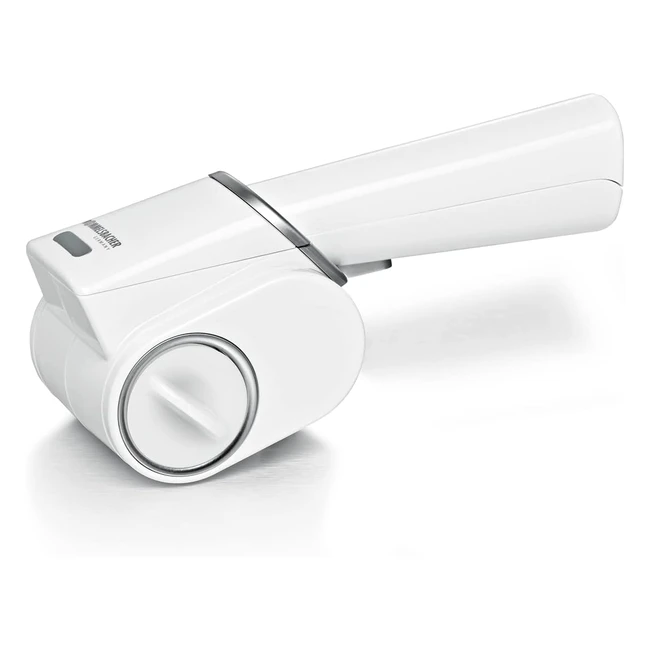 Rommelsbacher Multi-Reibe MR 6 - Abnehmbare Edelstahl-Reibetrommel für Hartkäse, Nüsse, Schokolade - Mehr Leistung - Akku - Weiß