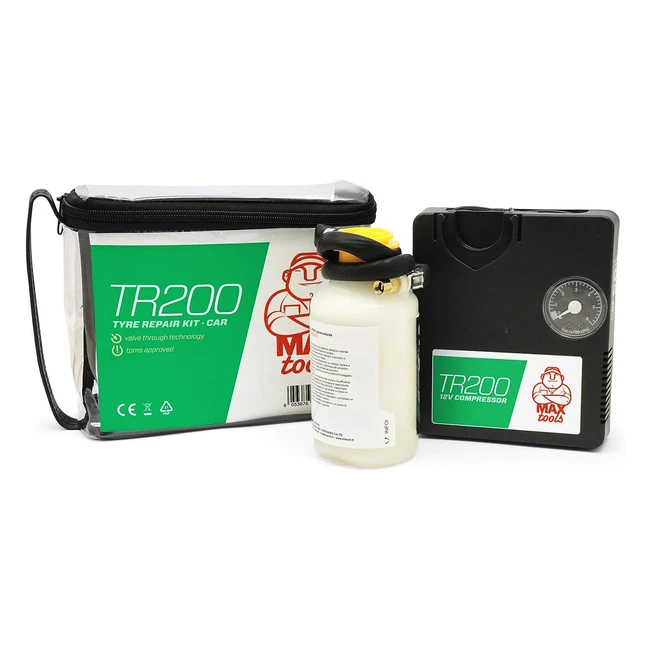 Kit Riparazione Pneumatici Auto Maxtools TR200 - Ripara Forature Gomma - Compressore Aria 12V