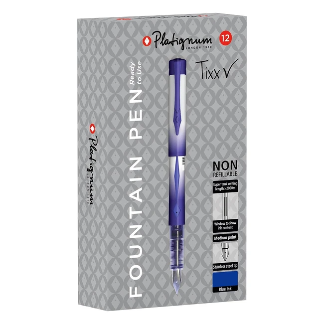 Platignum Tixx Blue Fountain Pen Pack of 12 - Ref 50459 - 2000m Writing Length
